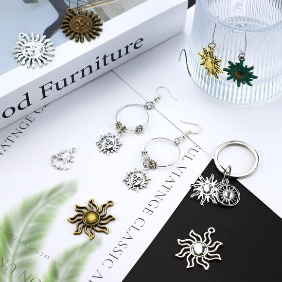 Celestial Sun Charms 42pcs Mixed Antique Gold Silver Bronze Colors Sun Smile Pen - Picture 6 of 7